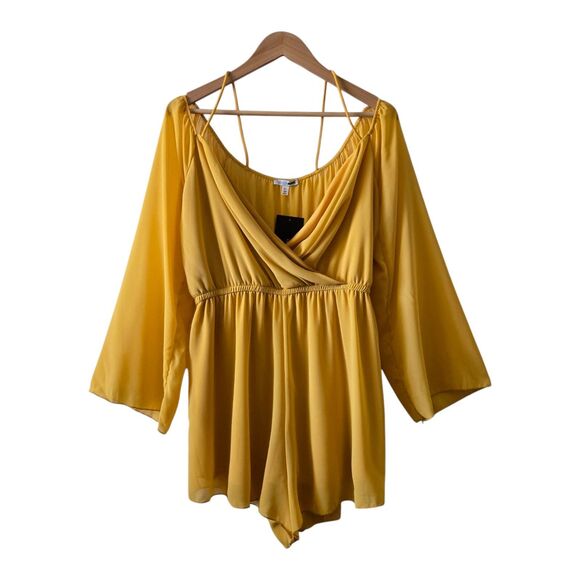 NWT Fashion Nova Women's Sweet Days Romper in Mustard. Size XL. Off-the Shoulder - Picture 3 of 10